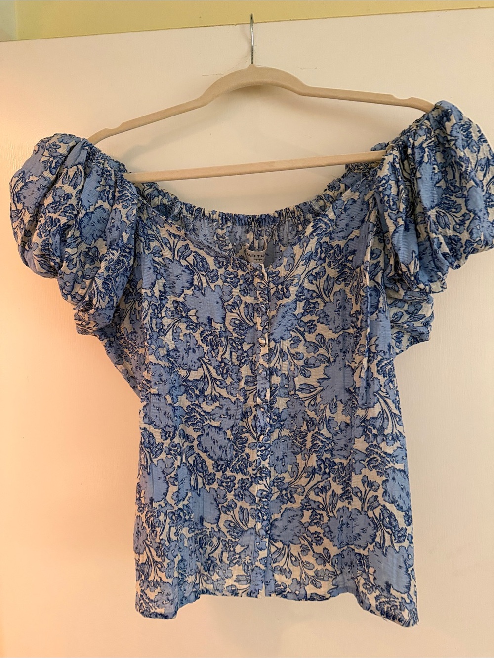 Habitual Blue Floral Off-Shoulder Puff Sleeve Blouse